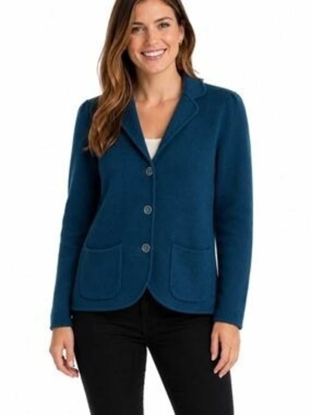 Talbots women’s pure merino wool blazer pocked Petite large Teal Blue NWT